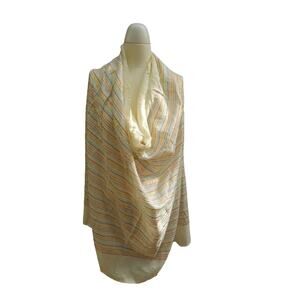 Vintage Extra Large Rectangular Cream and Metallic Striped Scarf